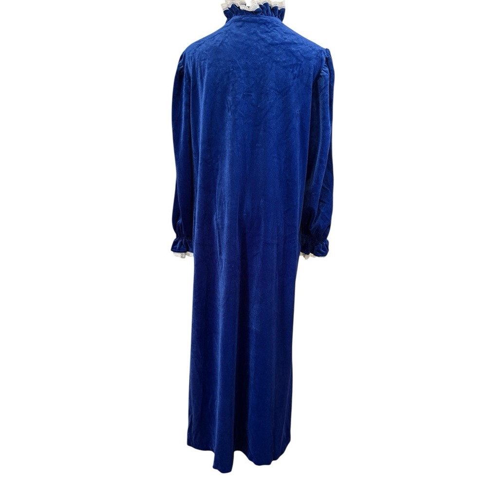 Vtg 70s Gilligan O'Malley Nightgown Blue Velvet Lace Ruffle Sz Xs Cottagecore - Picture 5 of 9